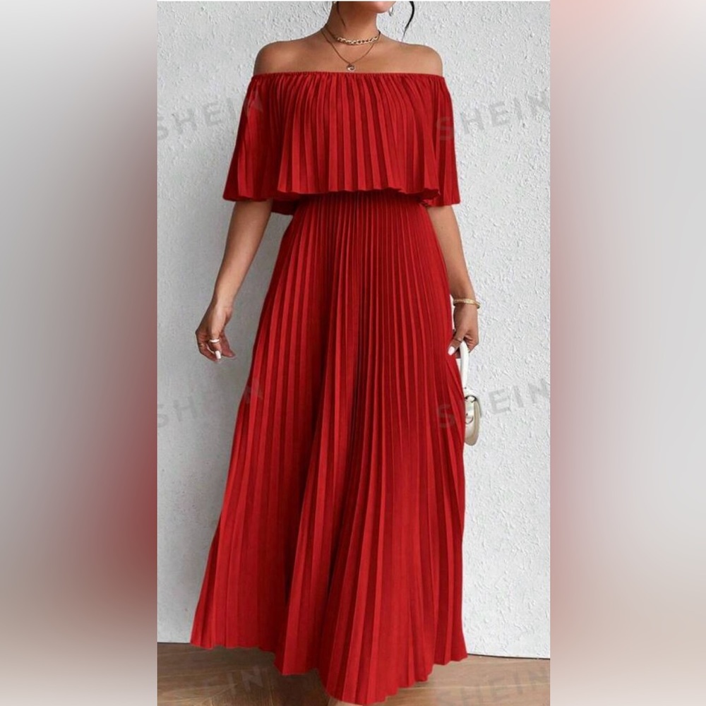 Vici Collection red pleated maxi dress